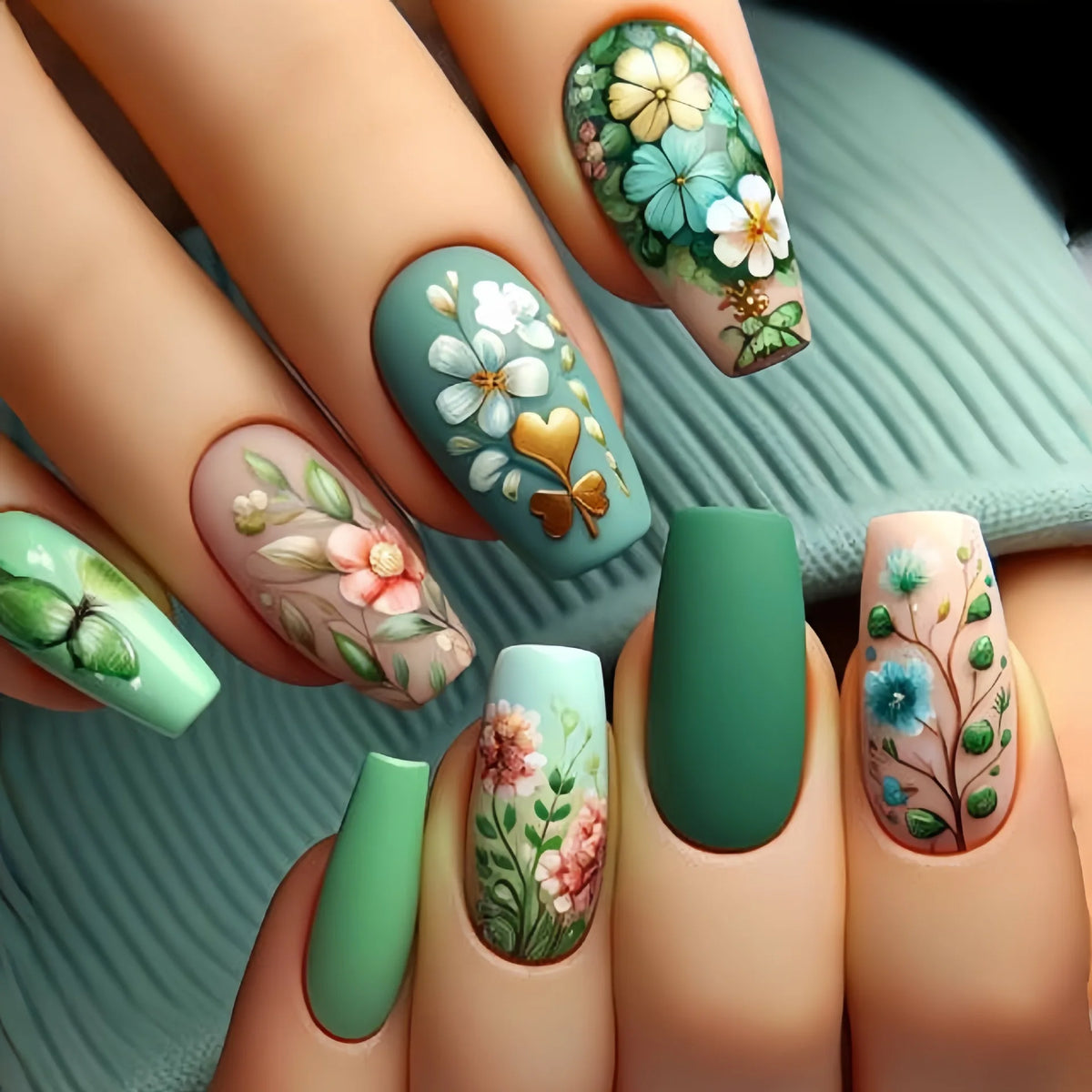 24 Pcs Medium Long Press On Fake Nails