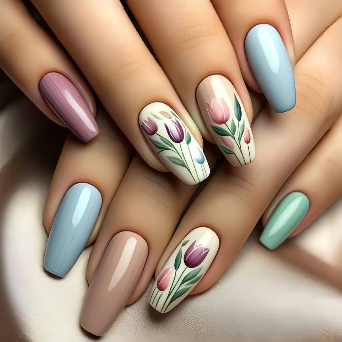 24 Pcs Medium Long Press On Fake Nails
