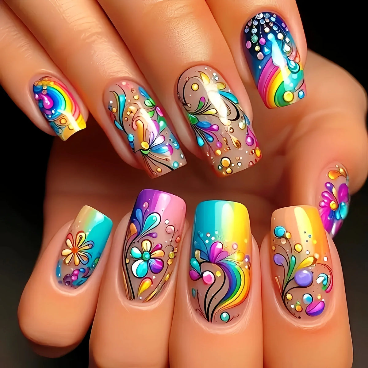 24 Pcs Medium Long Press On Fake Nails