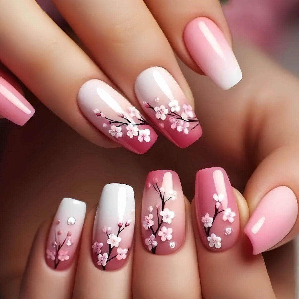 24 Pcs Medium Long Press On Fake Nails