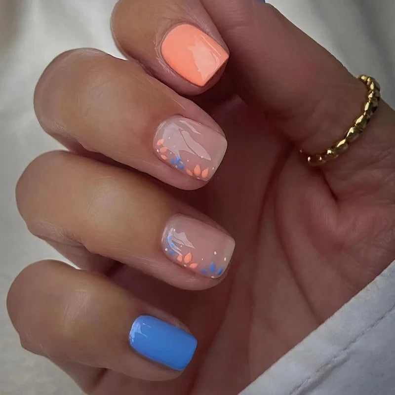 24Pcs Colorful Press On Fake Nails Set