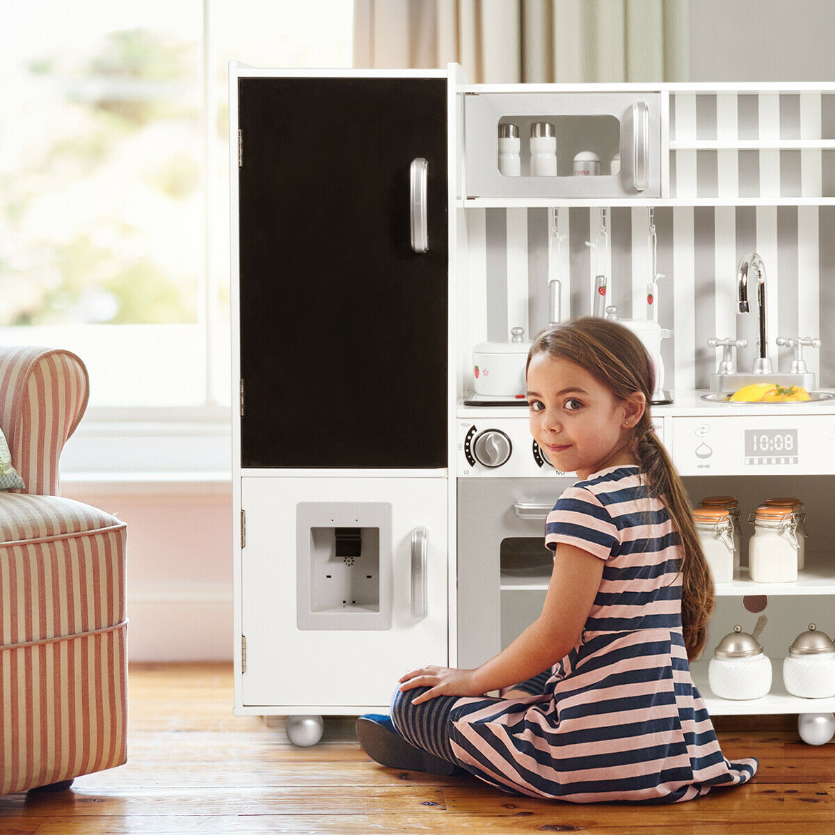 NNECW Large Wooden Kids Play Kitchen Set Toy-0