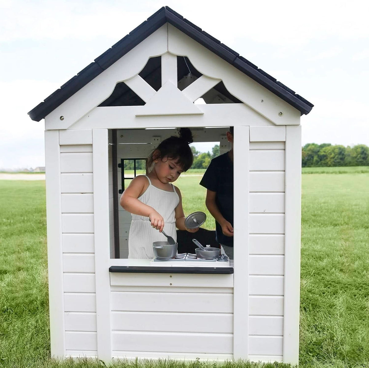 Brilliant White Cedar Outdoor Play house With Kitchen-4