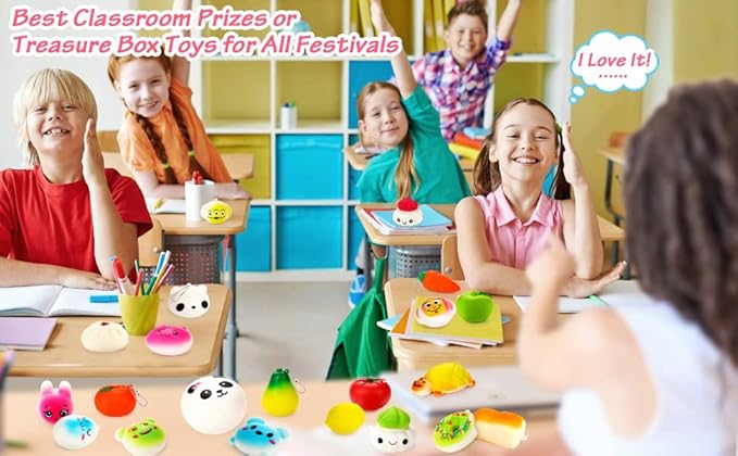 Party Favors 30Pcs Kawaii Squishies Christmas Stocking Stuffers Random Slow Rising Squeeze Fidget Toy Phone Straps Stress Ball Toys for Kids Adults Birthday Pinata Easter Basket Fillers Pretend Play