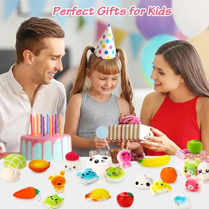 Party Favors 30Pcs Kawaii Squishies Christmas Stocking Stuffers Random Slow Rising Squeeze Fidget Toy Phone Straps Stress Ball Toys for Kids Adults Birthday Pinata Easter Basket Fillers Pretend Play