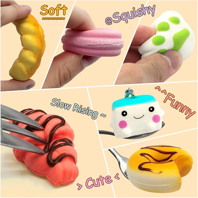 Party Favors 30Pcs Kawaii Squishies Christmas Stocking Stuffers Random Slow Rising Squeeze Fidget Toy Phone Straps Stress Ball Toys for Kids Adults Birthday Pinata Easter Basket Fillers Pretend Play