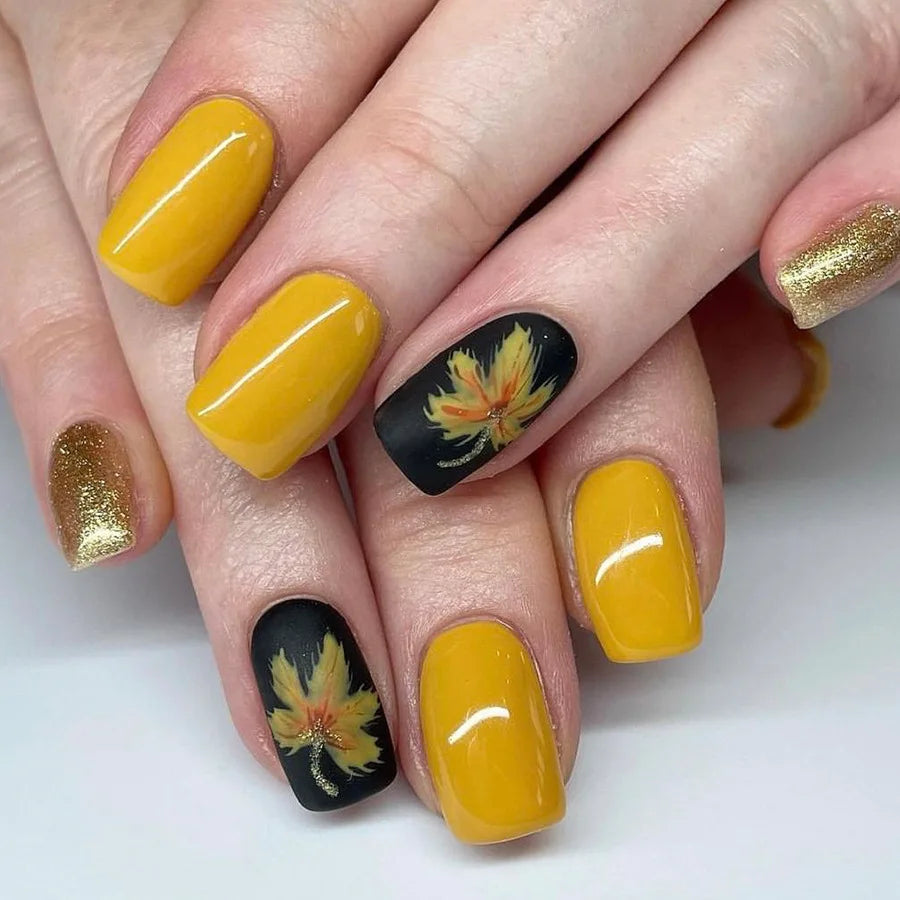 Autumn Maple Leaves French Fake Nails