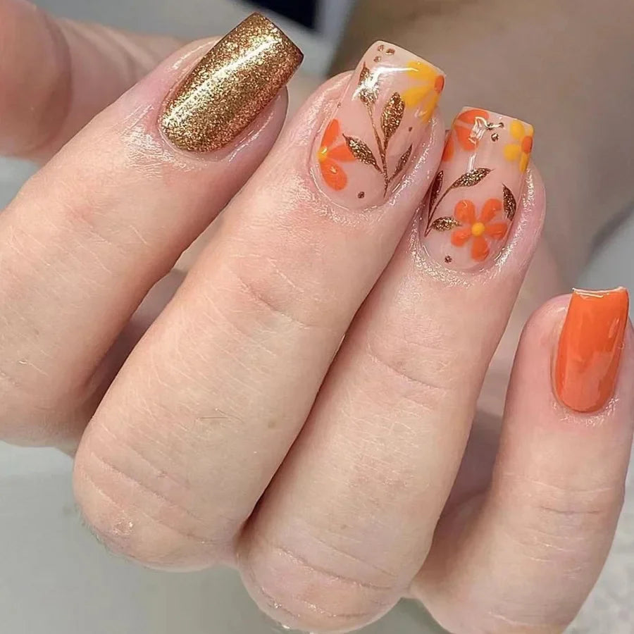 Autumn Maple Leaves French Fake Nails