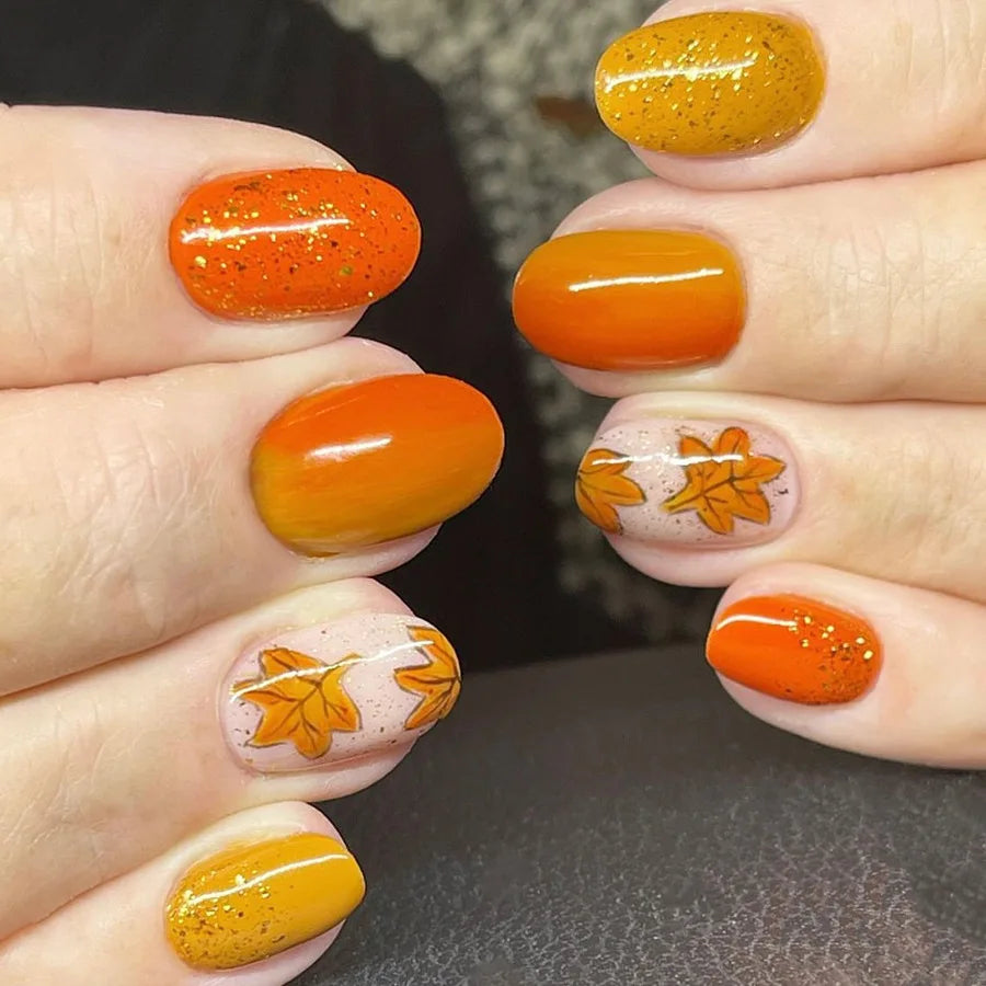 Autumn Maple Leaves French Fake Nails