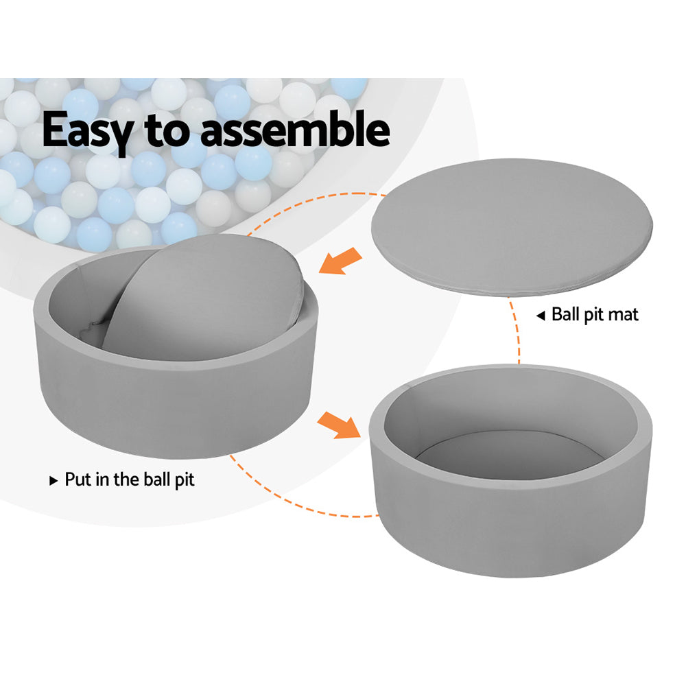 Keezi Kids Ball Pit 90x30cm Ocean Foam Play Pool Barrier Toys Children Grey-3