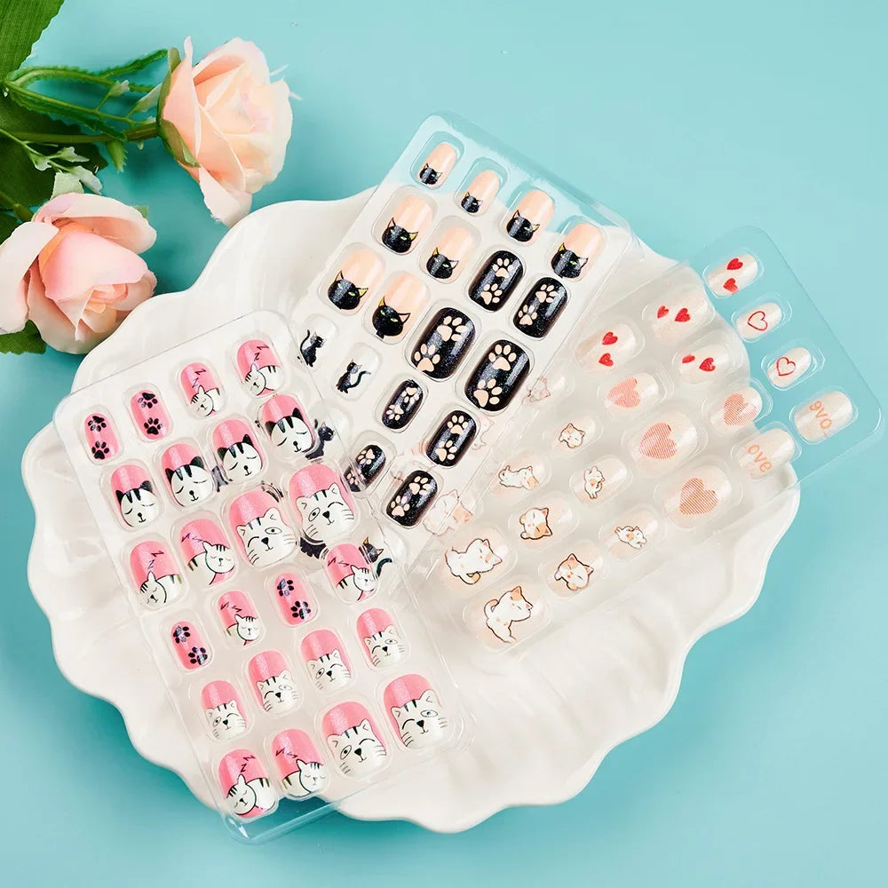 Children Press On Nails 24 Pcs Cute Fake Nails