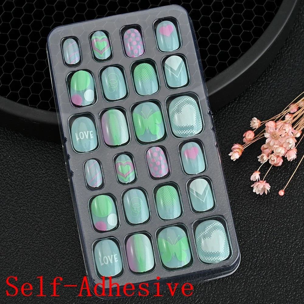 Children Press On Nails 24 Pcs Cute Fake Nails