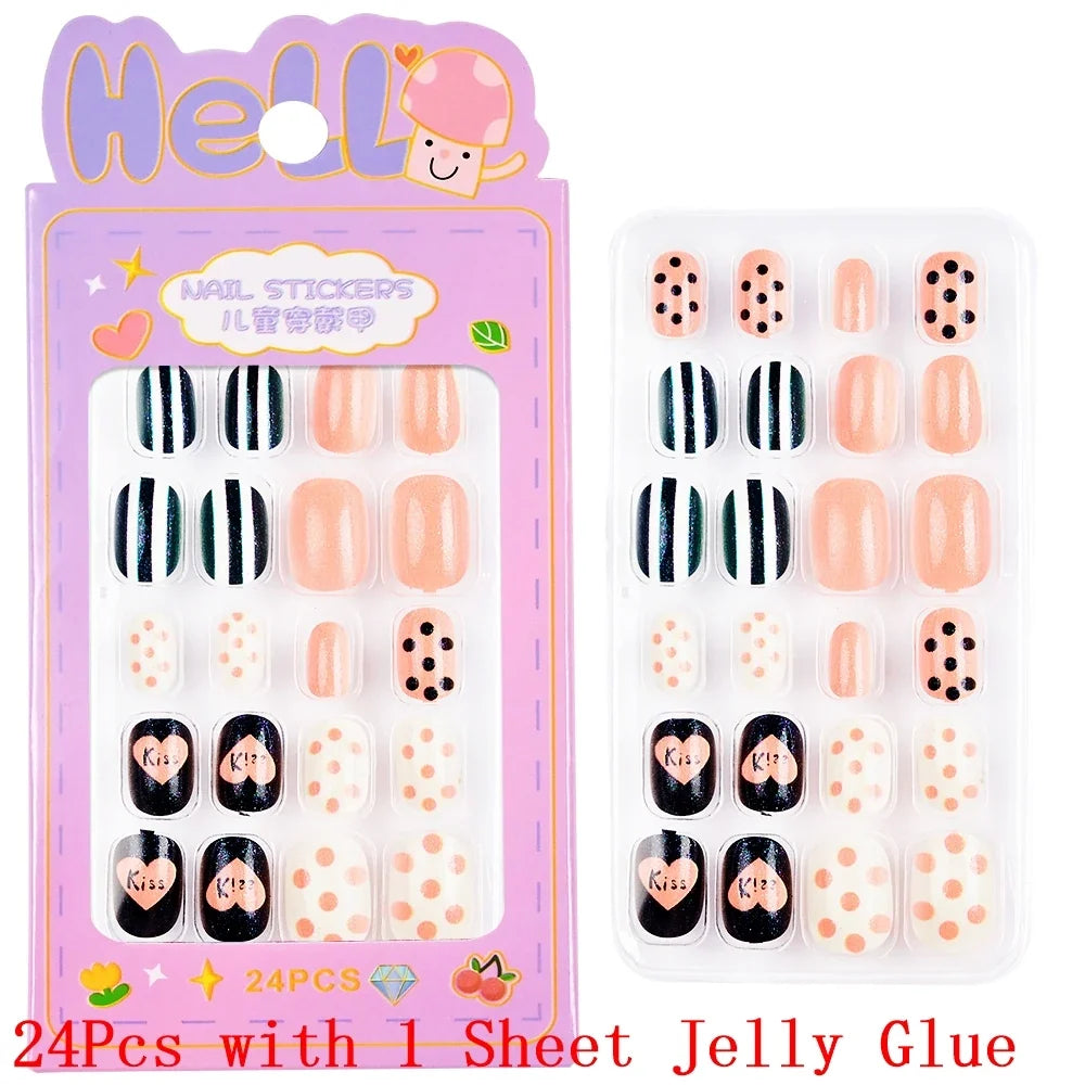 Children Press On Nails 24 Pcs Cute Fake Nails