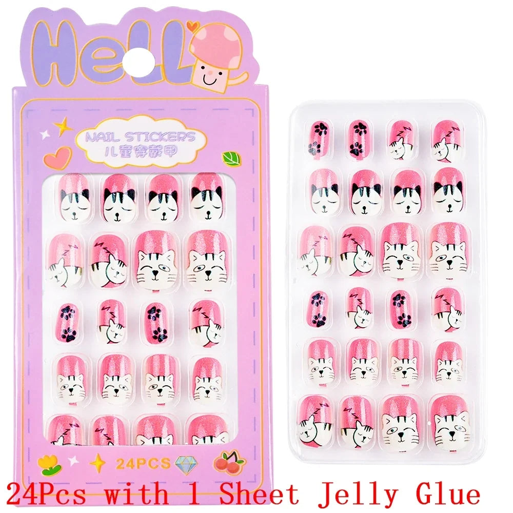 Children Press On Nails 24 Pcs Cute Fake Nails