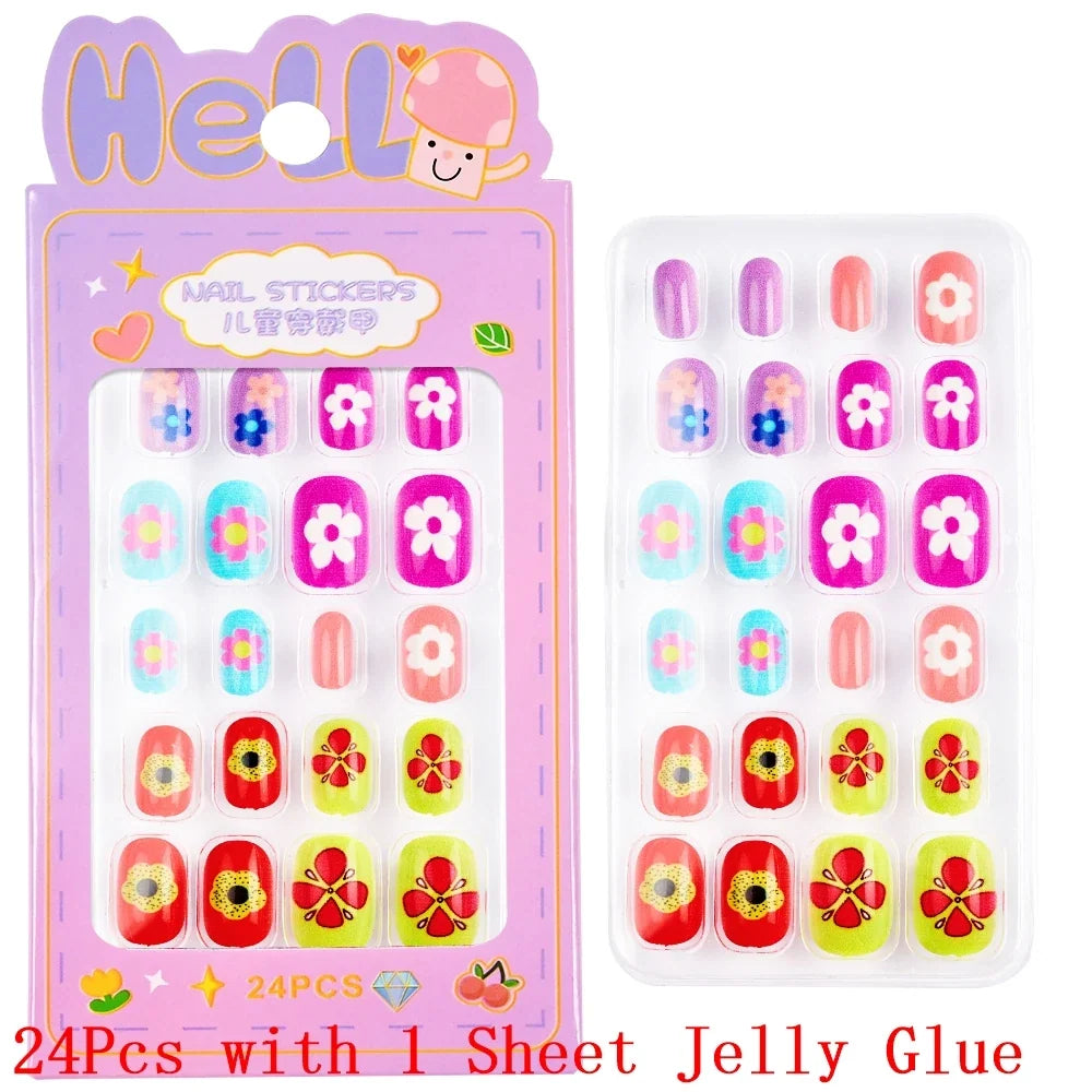 Children Press On Nails 24 Pcs Cute Fake Nails