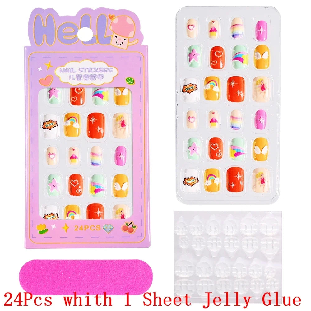Children Press On Nails 24 Pcs Cute Fake Nails