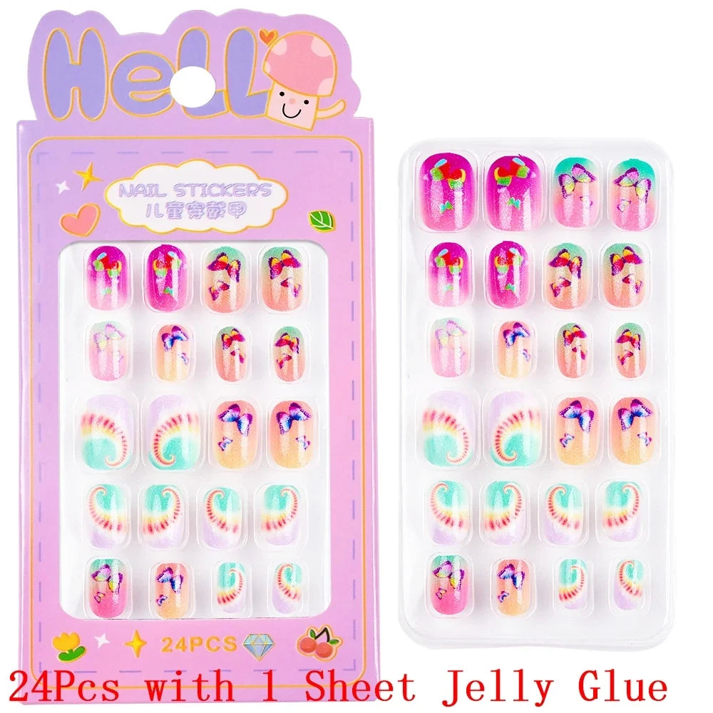 Children Press On Nails 24 Pcs Cute Fake Nails