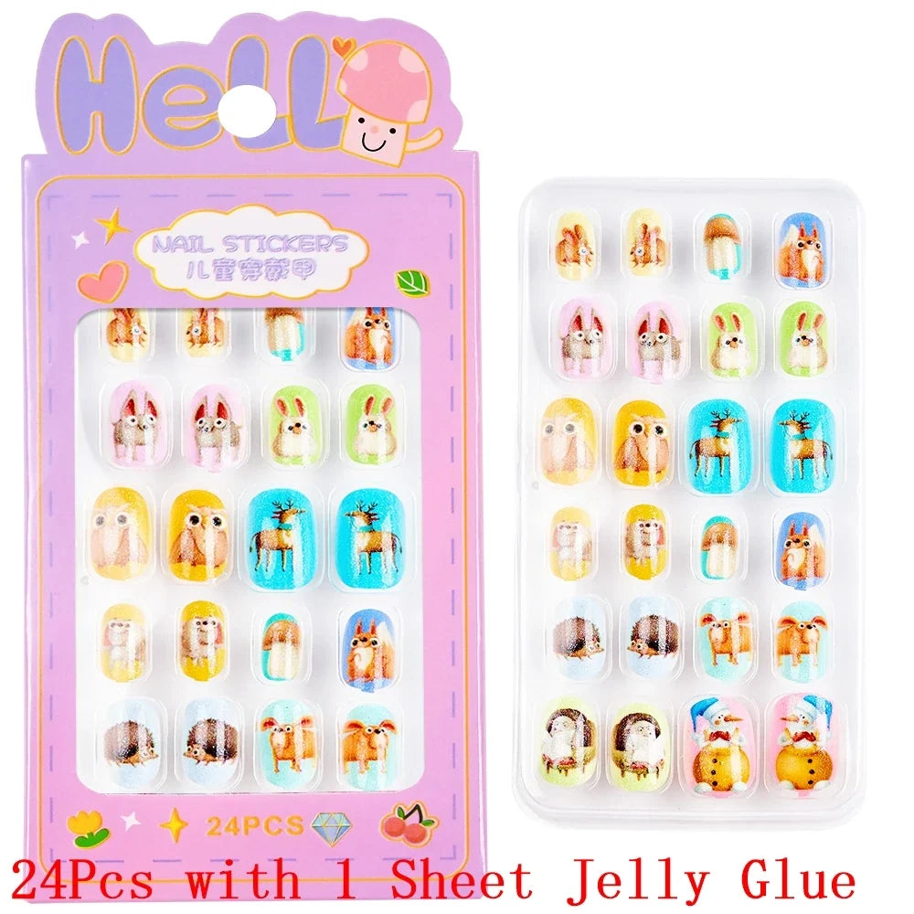 Children Press On Nails 24 Pcs Cute Fake Nails