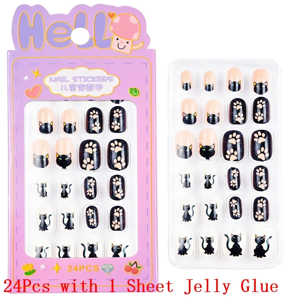 Children Press On Nails 24 Pcs Cute Fake Nails