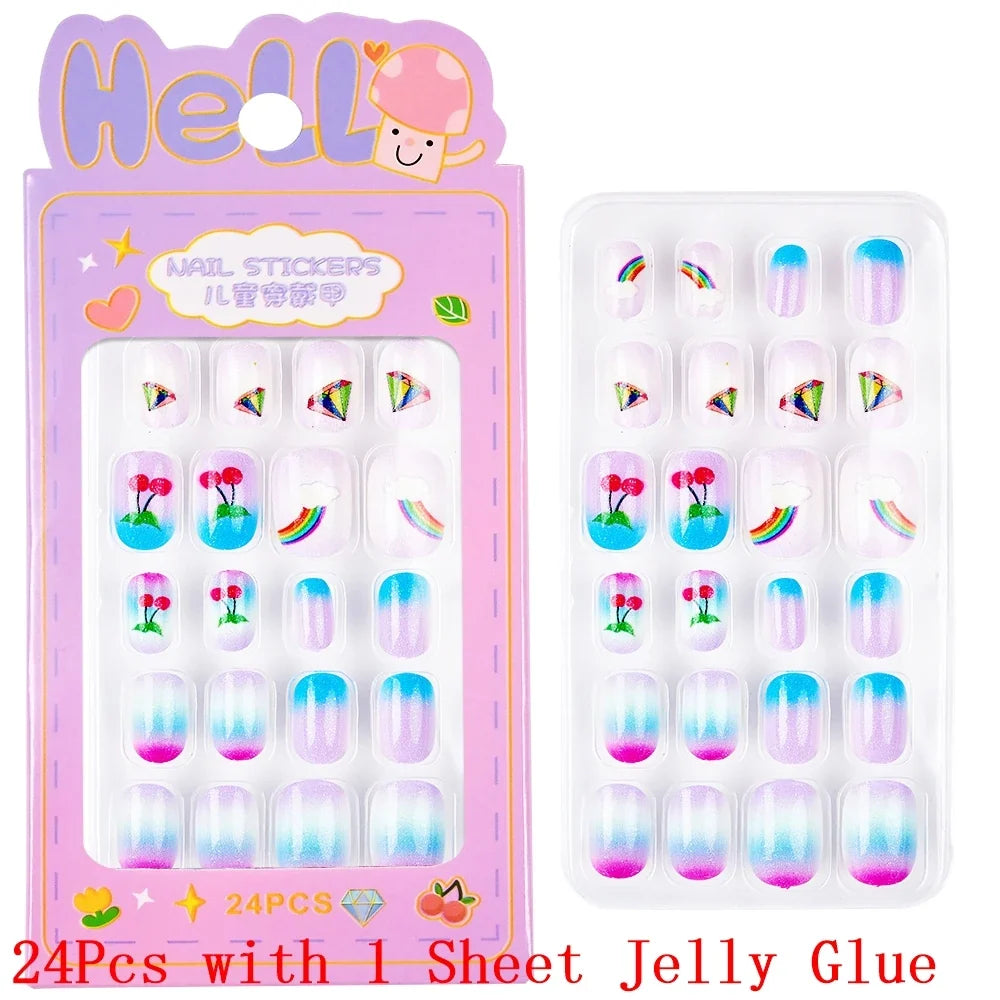 Children Press On Nails 24 Pcs Cute Fake Nails