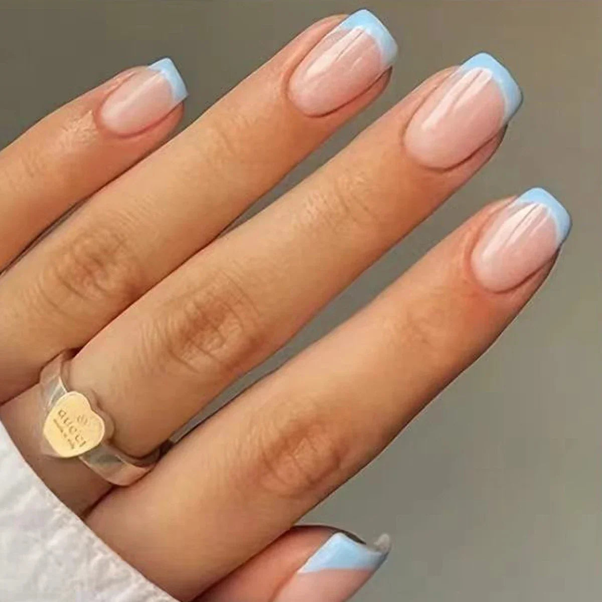 Girls Short French Glossy Fake Nails