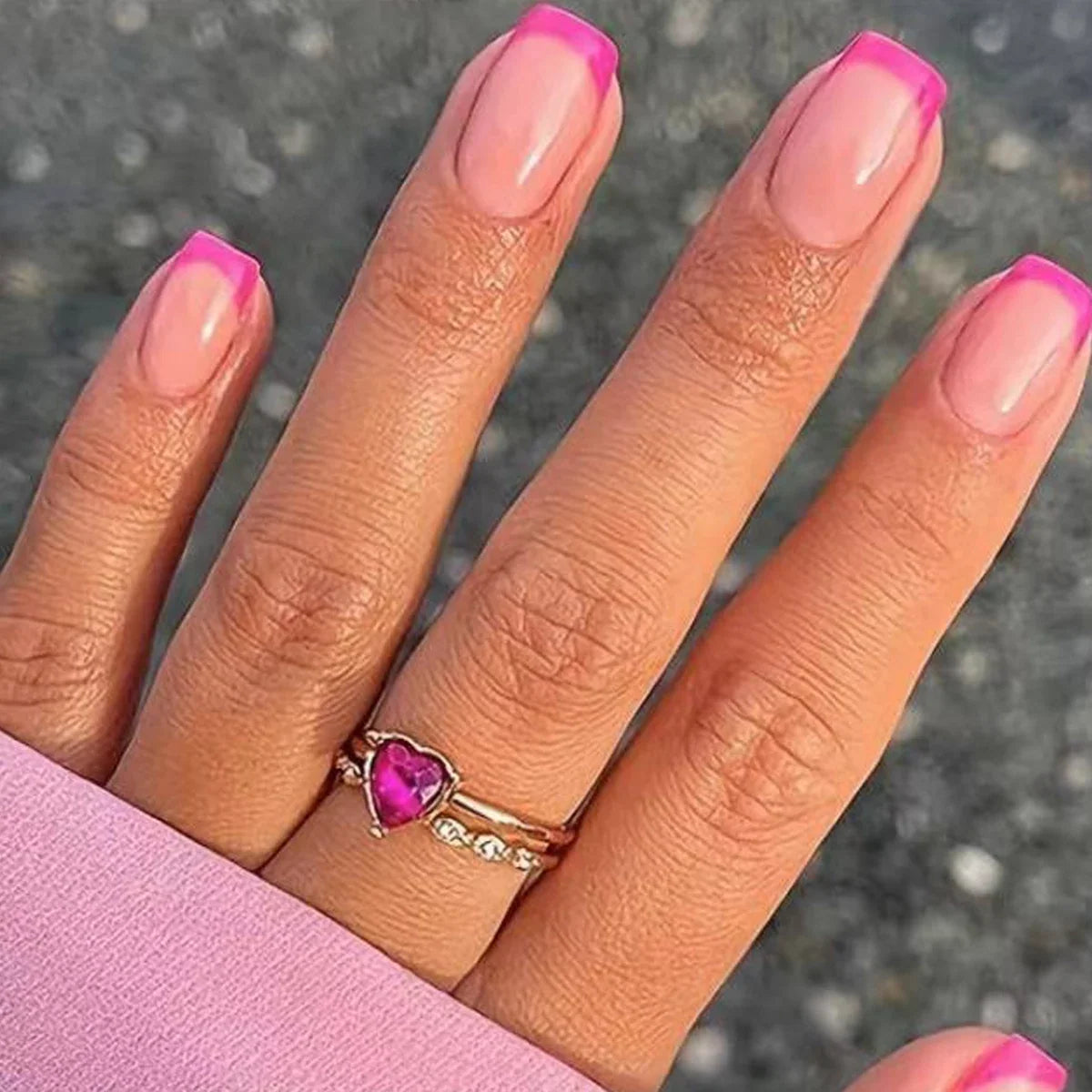 Girls Short French Glossy Fake Nails