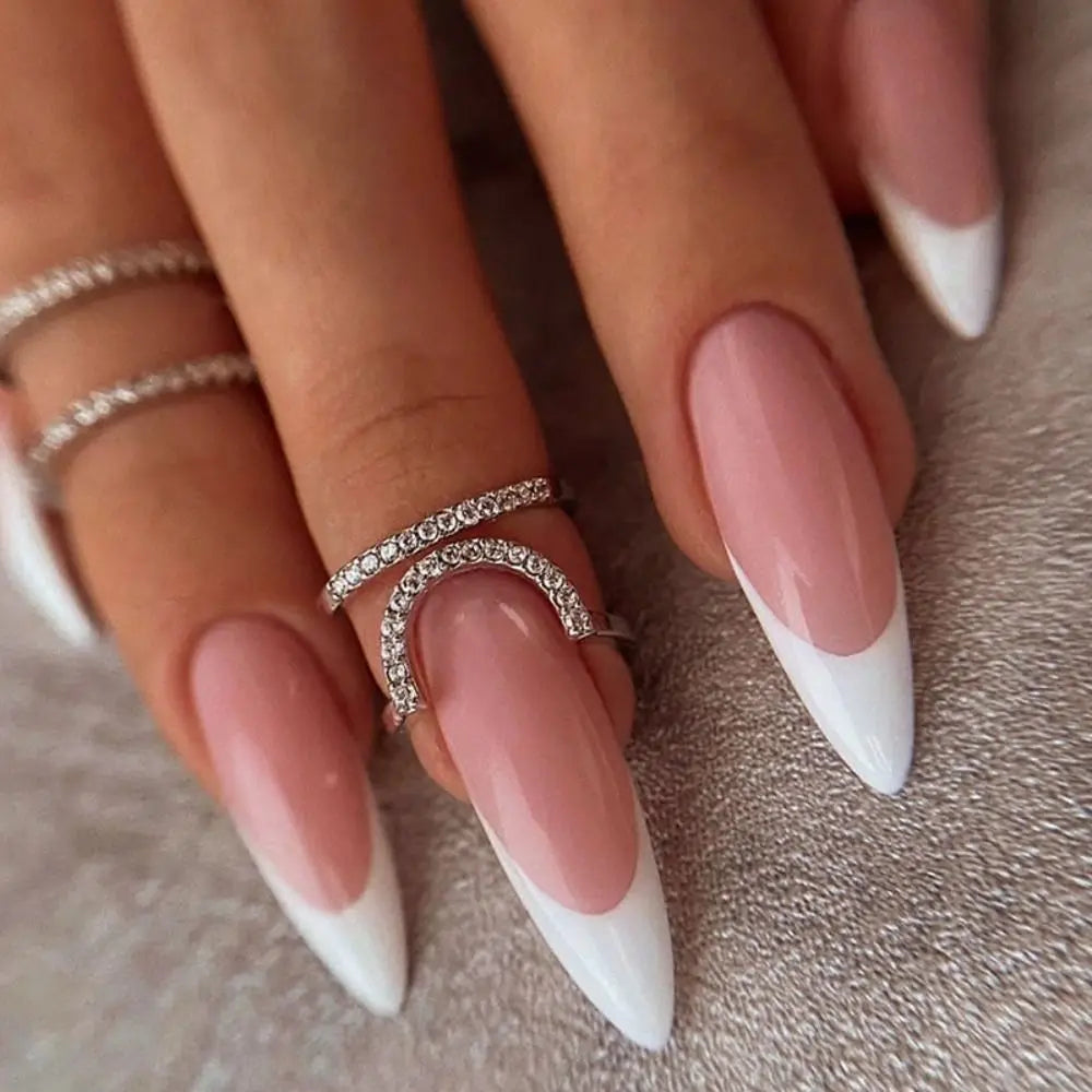 Long Stiletto French Fake Nails