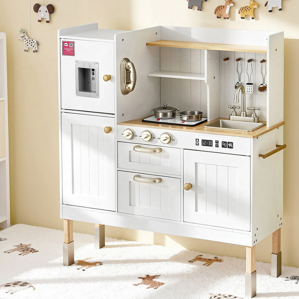 Keezi Kids Kitchen Play Set Wooden Pretend Toys Cooking Children Storage Golden-0