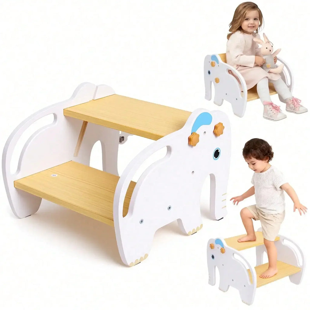2-in-1 Kids Wooden Step Stool Chair-0