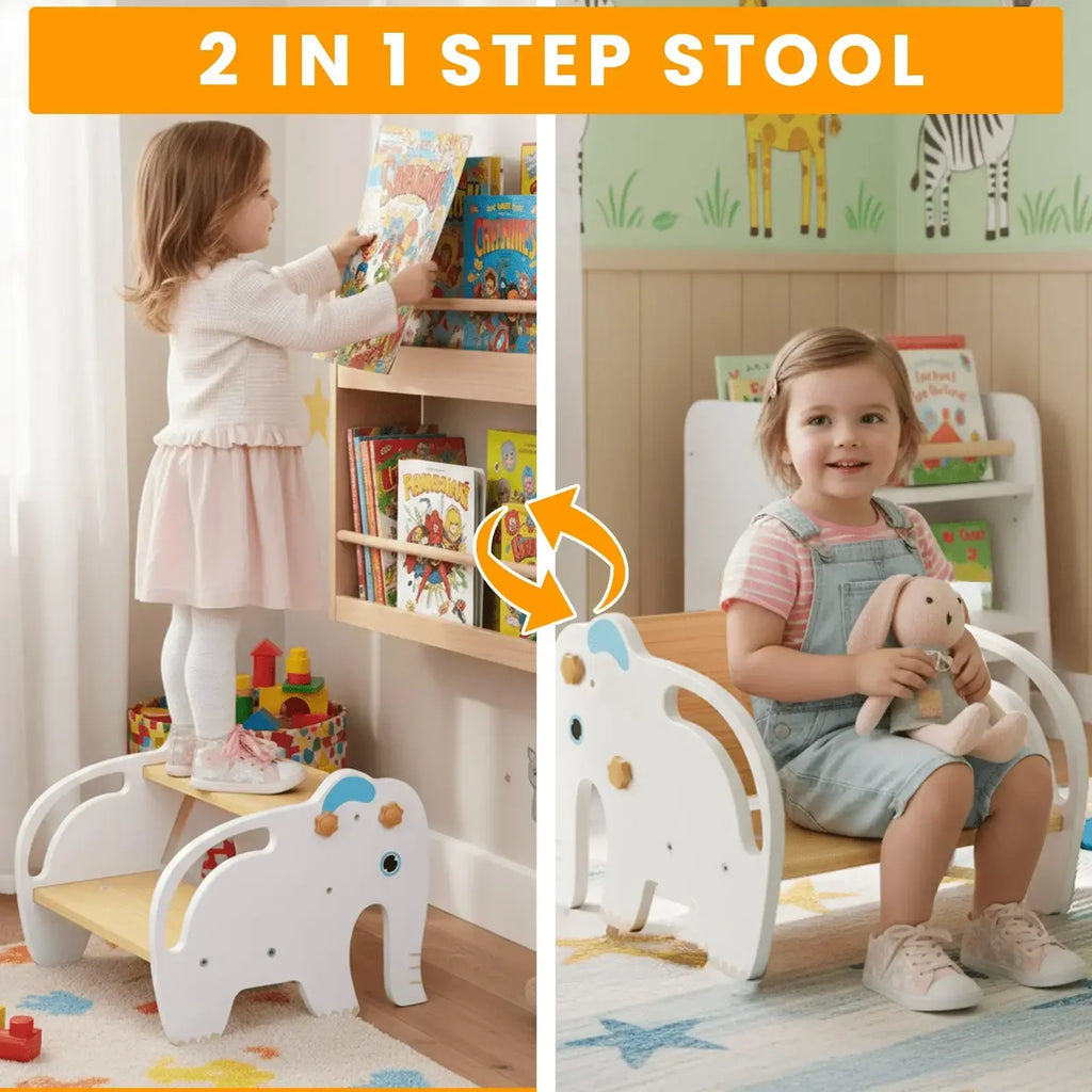 2-in-1 Kids Wooden Step Stool Chair-3