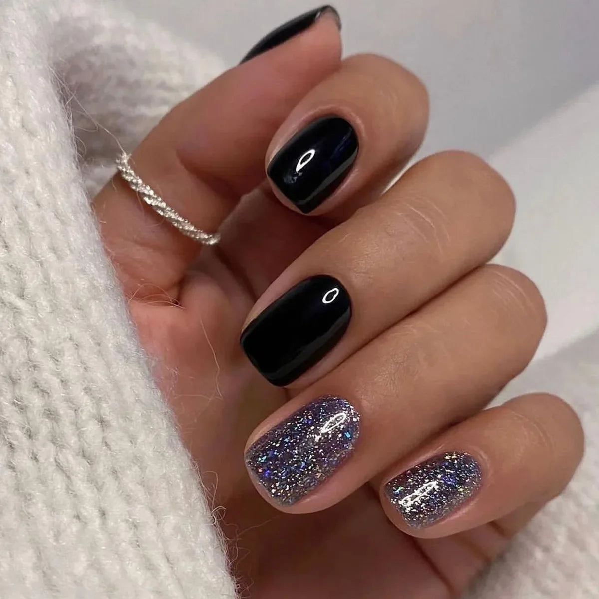 Gradient White Fake Nail Short Square Ballet Simple False Nails