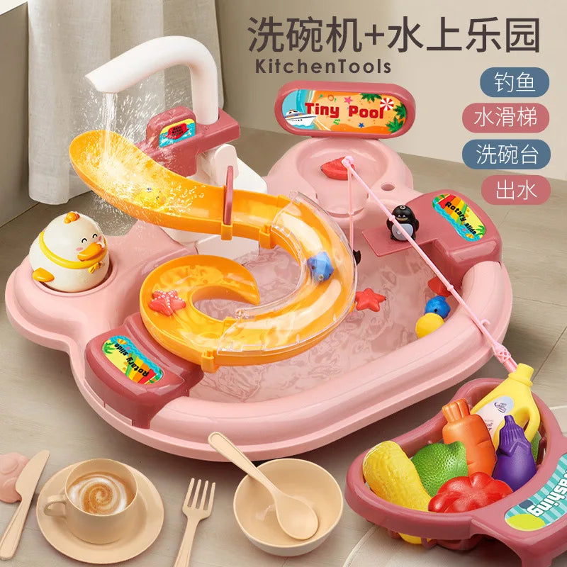 Toy Fishing at the Pool & wash the dishes! with lights and sounds for chidren-1