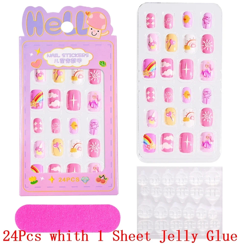 Children Press On Nails 24 Pcs Cute Fake Nails