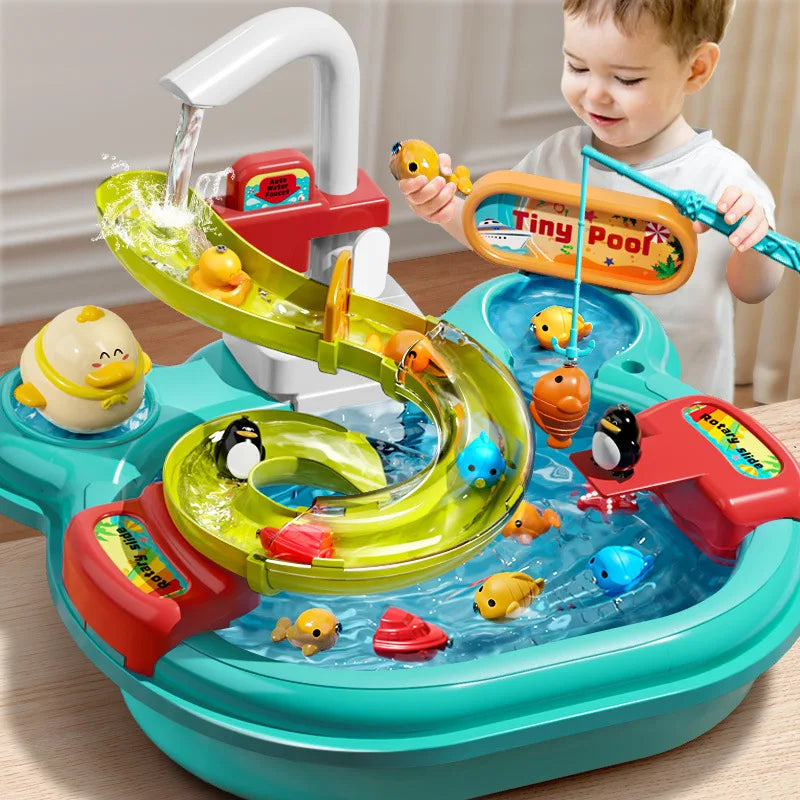Toy Fishing at the Pool & wash the dishes! with lights and sounds for chidren-0