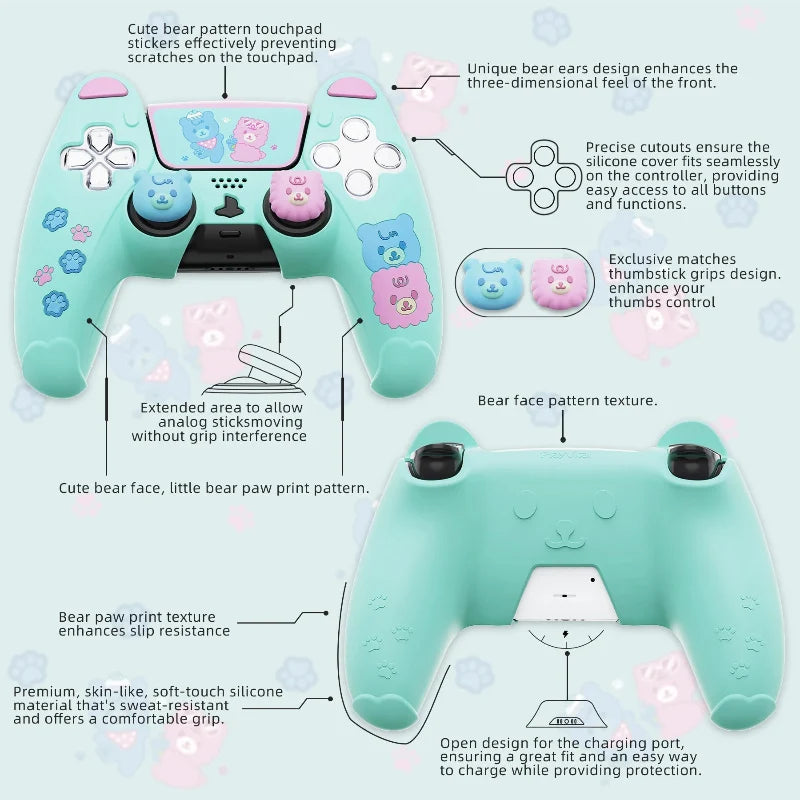 PlayVital Kawaii Bears PS5 Controller Cover