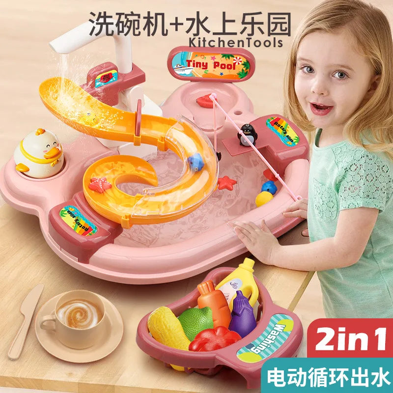 Toy Fishing at the Pool & wash the dishes! with lights and sounds for chidren-3