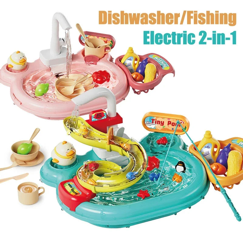 Toy Fishing at the Pool & wash the dishes! with lights and sounds for chidren-4