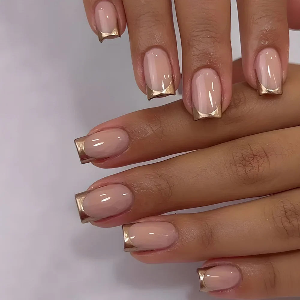 Gradient White Fake Nail Short Square Ballet Simple False Nails