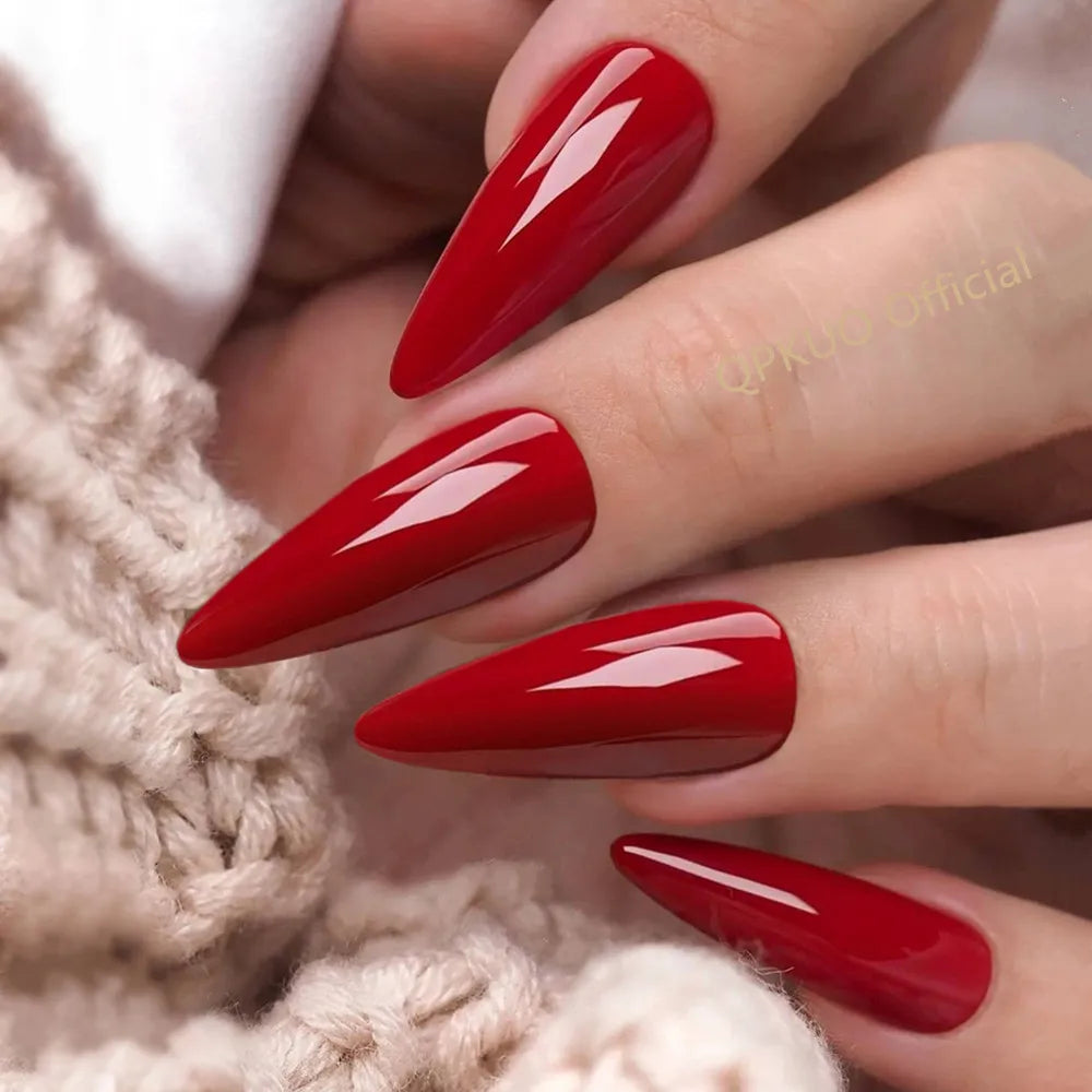 Shiny Black Stiletto Fake Nails