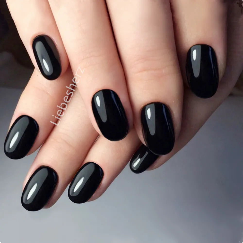 Shiny Wine Red Oval Short Fake Nails