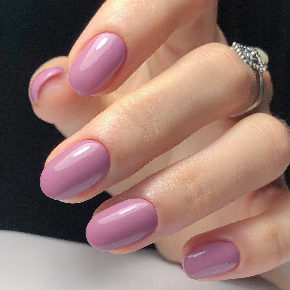 Shiny Wine Red Oval Short Fake Nails