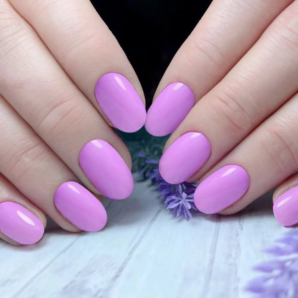 Shiny Wine Red Oval Short Fake Nails