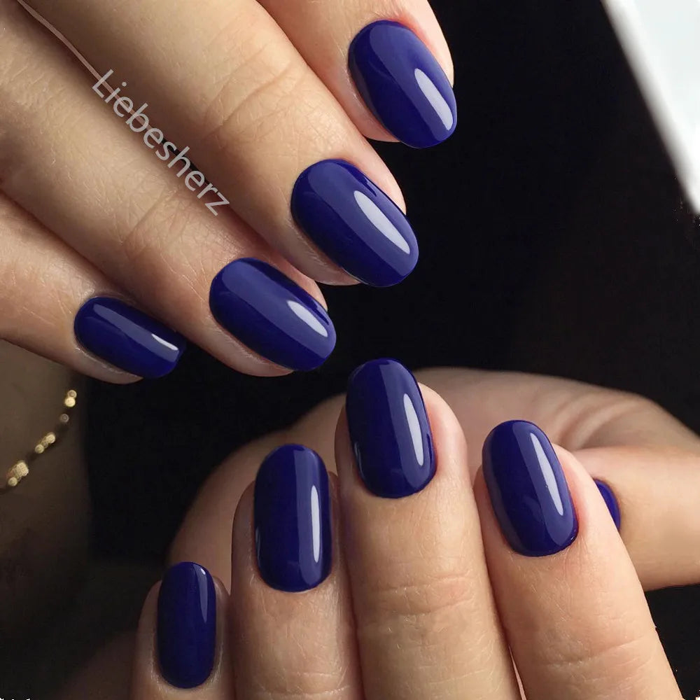 Shiny Wine Red Oval Short Fake Nails