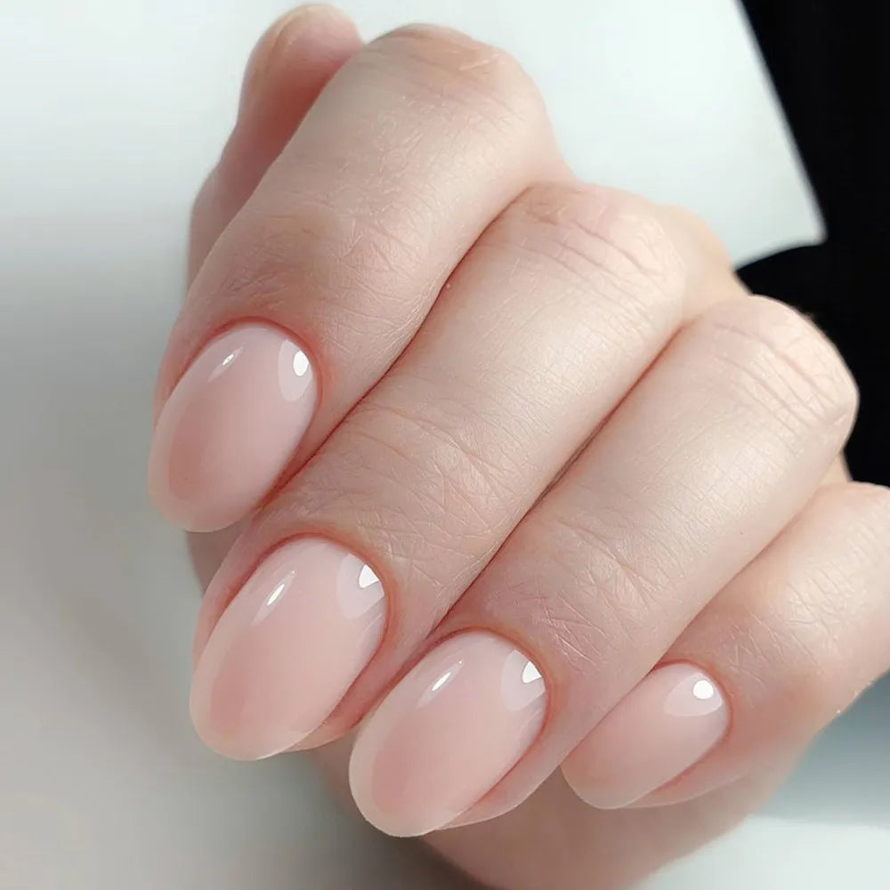Shiny Wine Red Oval Short Fake Nails