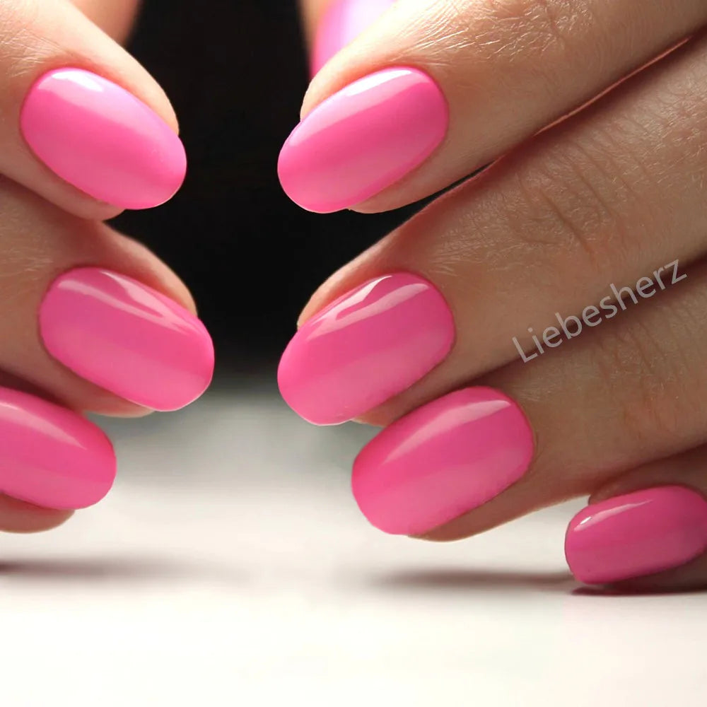 Shiny Wine Red Oval Short Fake Nails