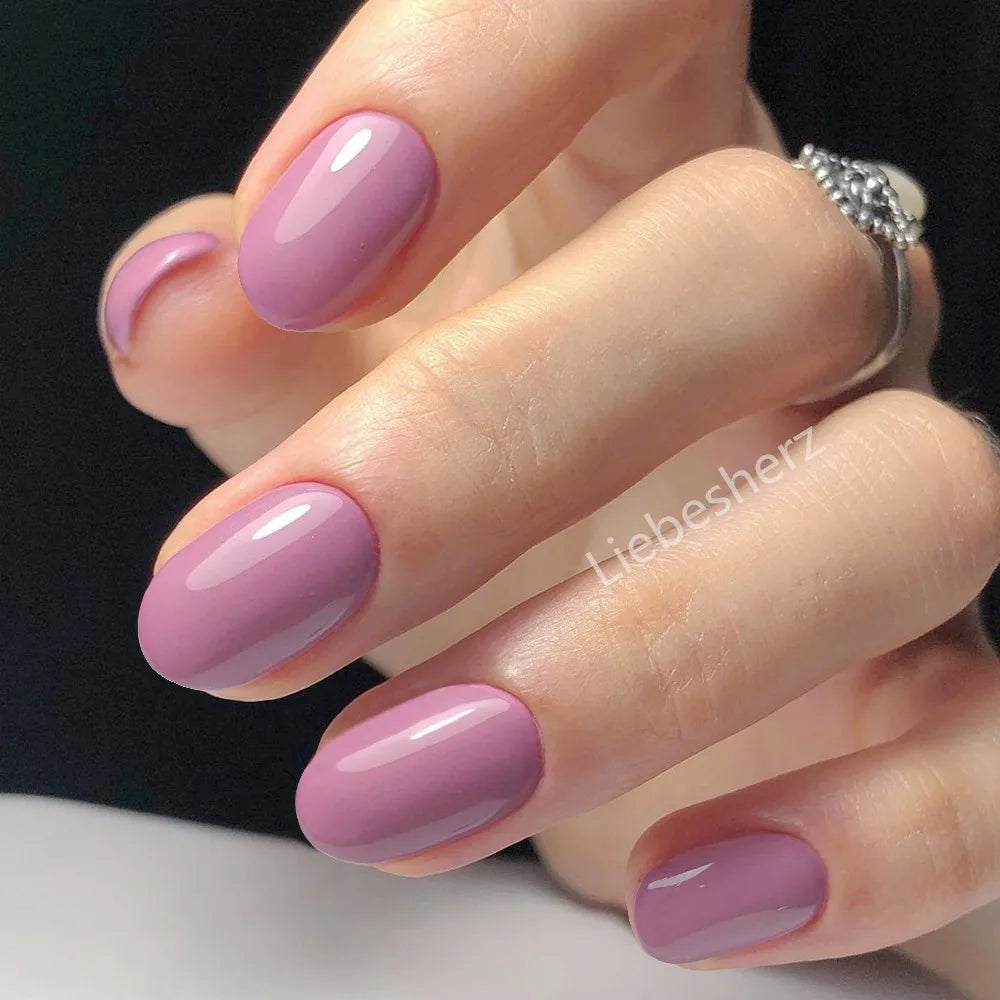 Shiny Wine Red Oval Short Fake Nails