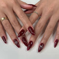 Wine Red Almond Fake Nails