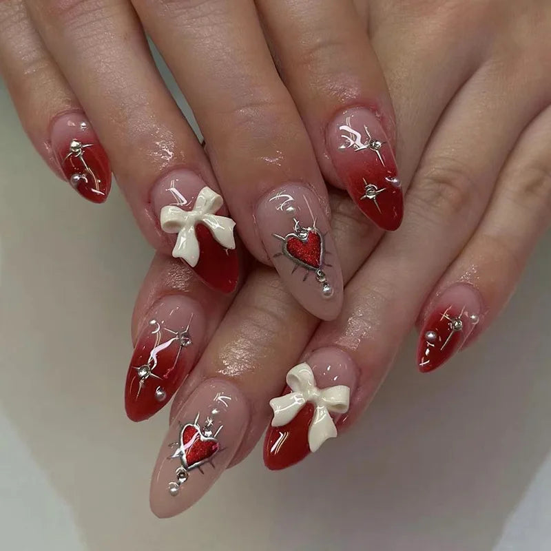 Wine Red Almond Fake Nails