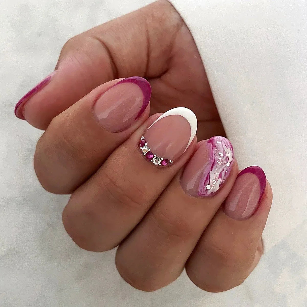 Wine Red Almond Fake Nails