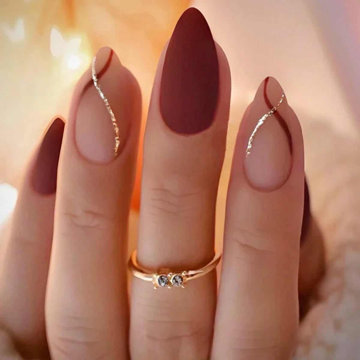 Women Girls 24Pcs Medium Drop Shape Fake Nails